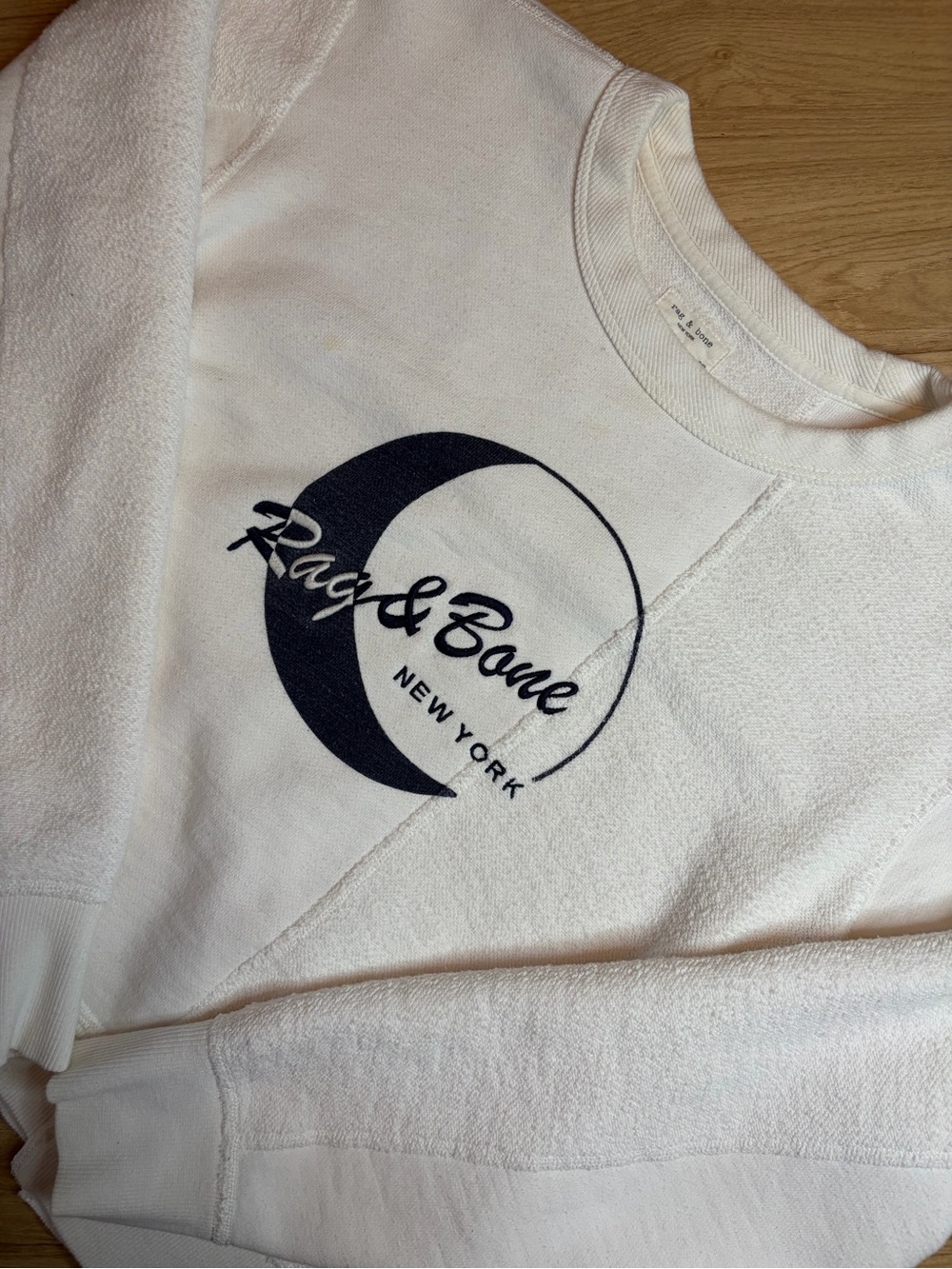 Rag & Bone White Mixed Texture Crescent Moon Logo Sweatshirt S